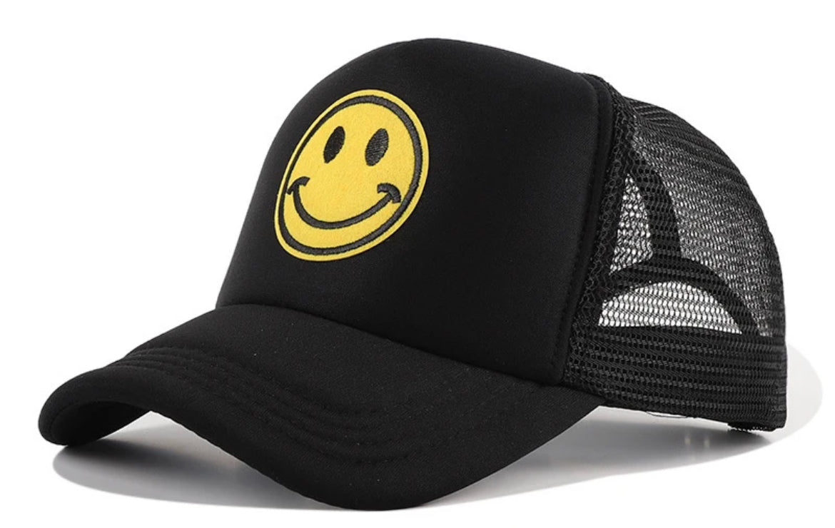 Black Smiley Face Trucker Hat